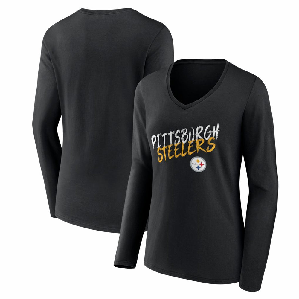 Pittsburgh Steelers Women's Hustle Long Sleeve V-Neck T-Shirt Black - NFL