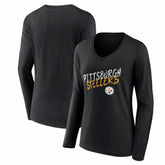 Pittsburgh Steelers Women's Hustle Long Sleeve V-Neck T-Shirt Black - NFL