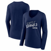 Seattle Seahawks Women's Hustle Long Sleeve V-Neck T-Shirt College Navy - NFL