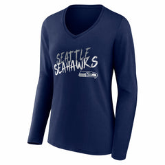 Seattle Seahawks Women's Hustle Long Sleeve V-Neck T-Shirt College Navy - NFL