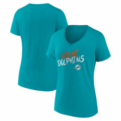 Miami Dolphins Women's Hustle V-Neck T-Shirt Aqua - NFL