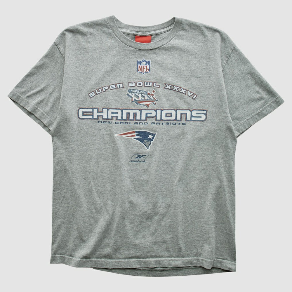 New England Patriots Reebok 2002 T-shirt Heather Gray Vintage - Fanatics