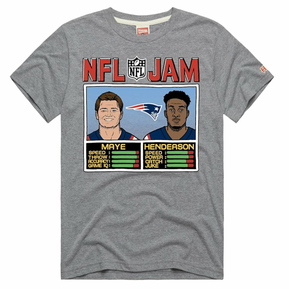 Drake Maye & TreVeyon Henderson New England Patriots Homage Unisex NFL Jam Tri-Blend T-Shirt Gray - NFL