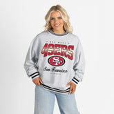 San Francisco 49ers Gameday Couture Women's Oversized Gridiron Drive Ringer Stripe Sweatshirt Ash/Black - NFL