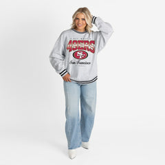 San Francisco 49ers Gameday Couture Women's Oversized Gridiron Drive Ringer Stripe Sweatshirt Ash/Black - NFL
