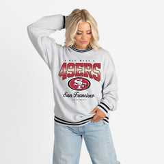 San Francisco 49ers Gameday Couture Women's Oversized Gridiron Drive Ringer Stripe Sweatshirt Ash/Black - NFL
