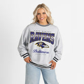 Baltimore Ravens Gameday Couture Women's Oversized Gridiron Drive Ringer Stripe Sweatshirt Ash/Black - NFL