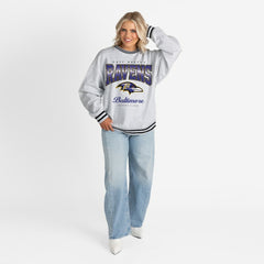 Baltimore Ravens Gameday Couture Women's Oversized Gridiron Drive Ringer Stripe Sweatshirt Ash/Black - NFL