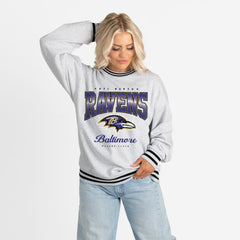 Baltimore Ravens Gameday Couture Women's Oversized Gridiron Drive Ringer Stripe Sweatshirt Ash/Black - NFL