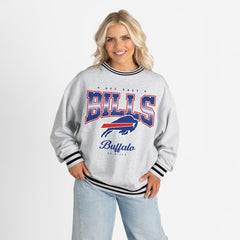 Buffalo Bills Gameday Couture Women's Oversized Gridiron Drive Ringer Stripe Sweatshirt Ash/Black - NFL