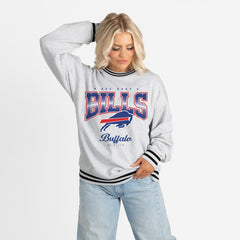 Buffalo Bills Gameday Couture Women's Oversized Gridiron Drive Ringer Stripe Sweatshirt Ash/Black - NFL