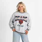 Chicago Bears Gameday Couture Women's Oversized Gridiron Drive Ringer Stripe Sweatshirt Ash/Black - NFL