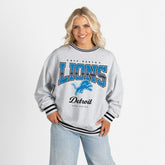Detroit Lions Gameday Couture Women's Oversized Gridiron Drive Ringer Stripe Sweatshirt Ash/Black - NFL