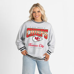 Kansas City Chiefs Gameday Couture Women's Oversized Gridiron Drive Ringer Stripe Sweatshirt Ash/Black - NFL