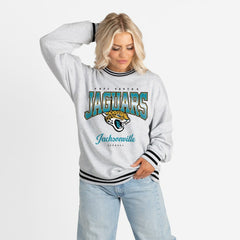 Jacksonville Jaguars Gameday Couture Women's Oversized Gridiron Drive Ringer Stripe Sweatshirt Ash/Black - NFL