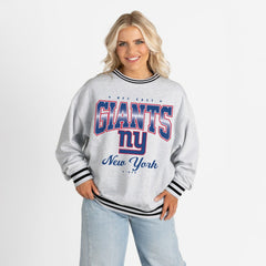 New York Giants Gameday Couture Women's Oversized Gridiron Drive Ringer Stripe Sweatshirt Ash/Black - NFL