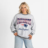 New England Patriots Gameday Couture Women's Oversized Gridiron Drive Ringer Stripe Sweatshirt Ash/Black - NFL
