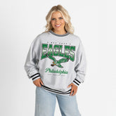 Philadelphia Eagles Gameday Couture Women's Oversized Gridiron Drive Ringer Stripe Sweatshirt Ash/Black - NFL