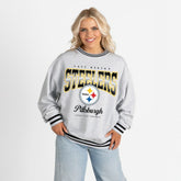 Pittsburgh Steelers Gameday Couture Women's Oversized Gridiron Drive Ringer Stripe Sweatshirt Ash/Black - NFL
