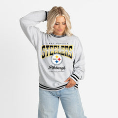 Pittsburgh Steelers Gameday Couture Women's Oversized Gridiron Drive Ringer Stripe Sweatshirt Ash/Black - NFL