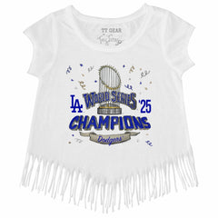 Los Angeles Dodgers Tiny Turnip Girls Youth 2025 World Series Champions Parade Fringe T-Shirt discount