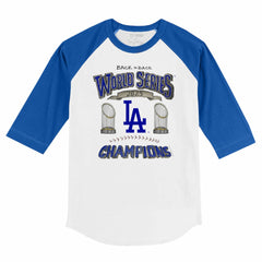 Los Angeles Dodgers Tiny Turnip Youth 2025 World Series Champions 3/4-Sleeve Raglan Baseball T-Shirt Near Me