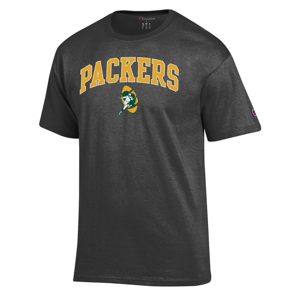 Green Bay Packers Champion Arch Over Logo T-Shirt Heather Charcoal - NFL