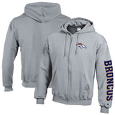 Denver Broncos Champion Powerblend Fleece Full-Zip Hoodie Heather Gray - NFL