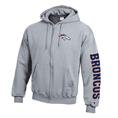 Denver Broncos Champion Powerblend Fleece Full-Zip Hoodie Heather Gray - NFL