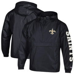New Orleans Saints Champion Packable Windbreaker Half-Zip Jacket Black - NFL