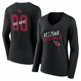 Arizona Cardinals Women's Hustle Personalized Name & Number Long Sleeve V-Neck T-Shirt Black - NFL