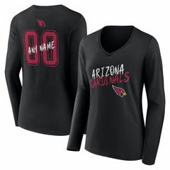 Arizona Cardinals Women's Hustle Personalized Name & Number Long Sleeve V-Neck T-Shirt Black - NFL