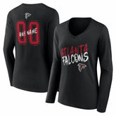 Atlanta Falcons Women's Hustle Personalized Name & Number Long Sleeve V-Neck T-Shirt Black - NFL