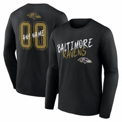 Baltimore Ravens Hustle Personalized Name & Number Long Sleeve T-Shirt Black - NFL