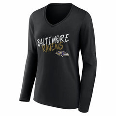 Baltimore Ravens Women's Hustle Personalized Name & Number Long Sleeve V-Neck T-Shirt Black - NFL