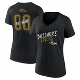 Baltimore Ravens Women's Hustle Personalized Name & Number V-Neck T-Shirt Black - NFL