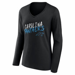 Carolina Panthers Women's Hustle Personalized Name & Number Long Sleeve V-Neck T-Shirt Black - NFL
