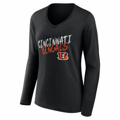 Cincinnati Bengals Women's Hustle Personalized Name & Number Long Sleeve V-Neck T-Shirt Black - NFL