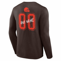 Cleveland Browns Hustle Personalized Name & Number Long Sleeve T-Shirt Brown - NFL