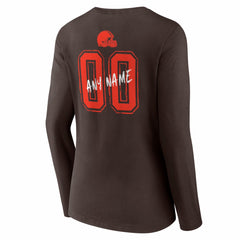 Cleveland Browns Women's Hustle Personalized Name & Number Long Sleeve V-Neck T-Shirt Brown - NFL