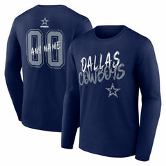 Dallas Cowboys Hustle Personalized Name & Number Long Sleeve T-Shirt Navy - NFL