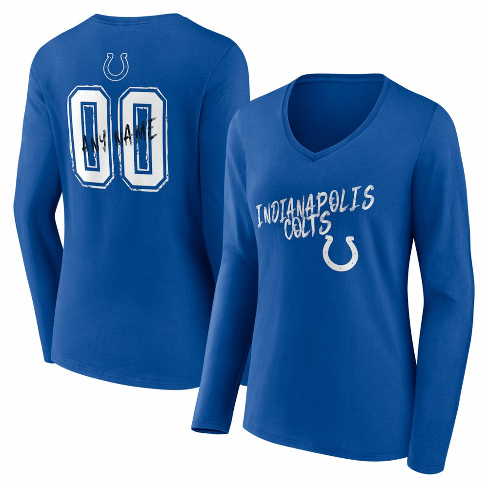 Indianapolis Colts Women's Hustle Personalized Name & Number Long Sleeve V-Neck T-Shirt Royal - NFL