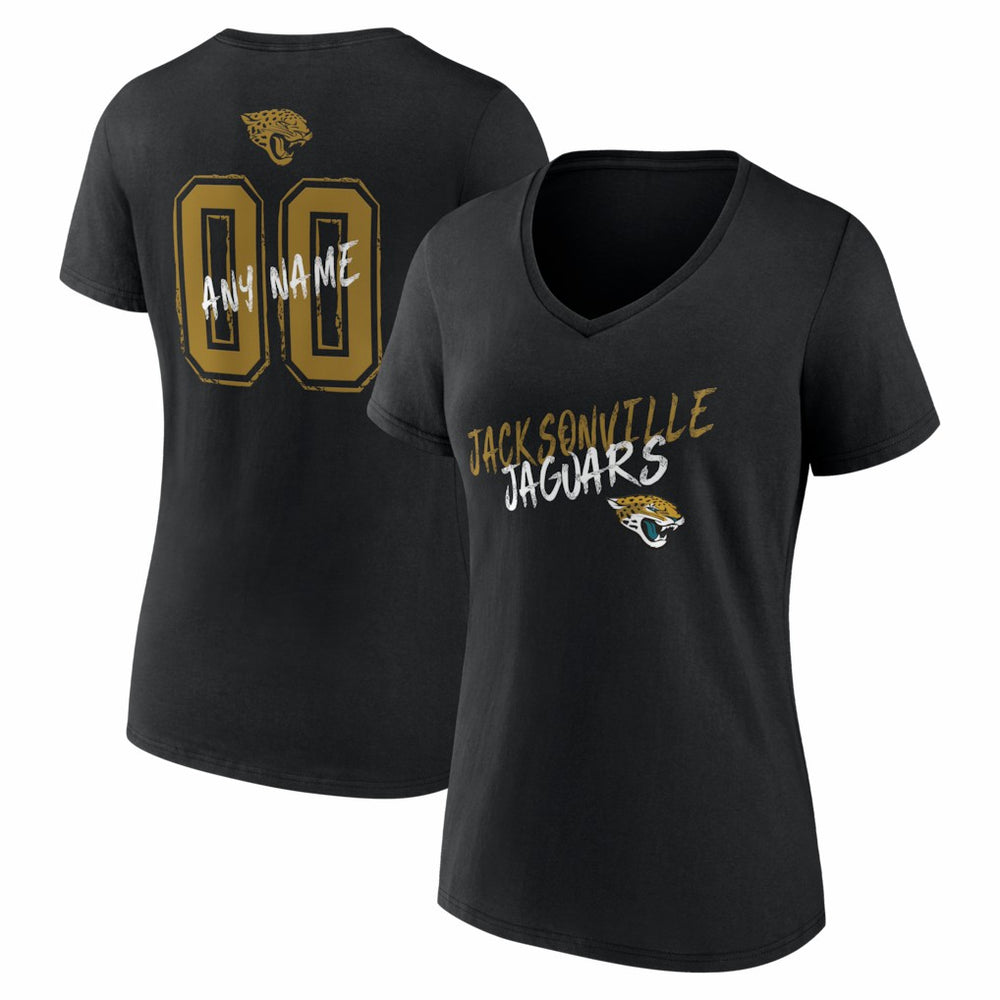 Jacksonville Jaguars Women's Hustle Personalized Name & Number V-Neck T-Shirt Black - NFL