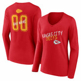 Kansas City Chiefs Women's Hustle Personalized Name & Number Long Sleeve V-Neck T-Shirt Red - NFL