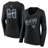 Las Vegas Raiders Women's Hustle Personalized Name & Number Long Sleeve V-Neck T-Shirt Black - NFL