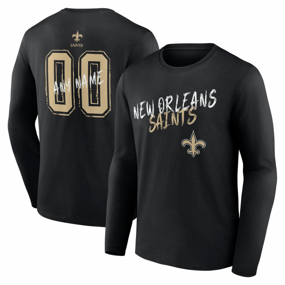 New Orleans Saints Hustle Personalized Name & Number Long Sleeve T-Shirt Black - NFL