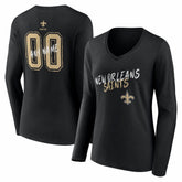 New Orleans Saints Women's Hustle Personalized Name & Number Long Sleeve V-Neck T-Shirt Black - NFL