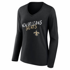 New Orleans Saints Women's Hustle Personalized Name & Number Long Sleeve V-Neck T-Shirt Black - NFL