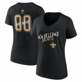 New Orleans Saints Women's Hustle Personalized Name & Number V-Neck T-Shirt Black - NFL