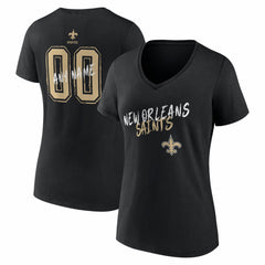 New Orleans Saints Women's Hustle Personalized Name & Number V-Neck T-Shirt Black - NFL